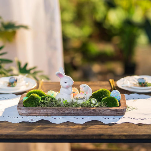 Hanobe Rustic Wood Centerpiece Tray: Decorative Tealight Candle Holders Long Farmhouse Candle Plate Wooden Table