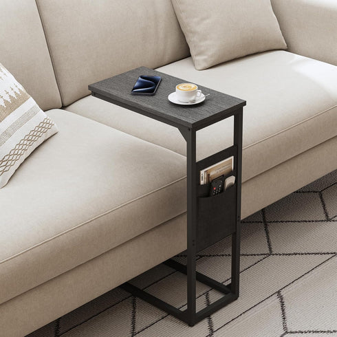 TB01BK082 TUTOTAK C Shaped End Table, Side Table for Couch, Sofa Table with Storage Bag, TV Tray for Living Room