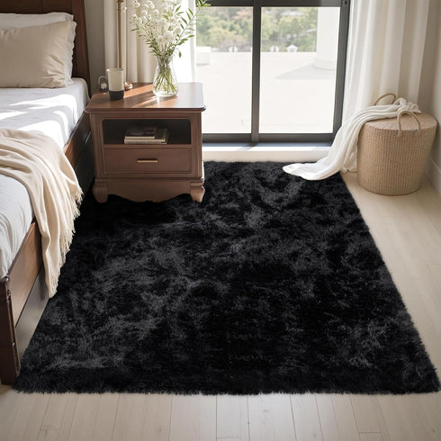 Xafir 4x6 4'x6') Area Rug for Living Room:Ultra Soft Fluffy Shag Black Rugs,Large Fuzzy Plush Indoor Non Slip Carpet