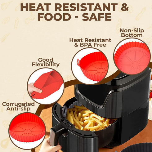 TEMBLE Air Fryer Silicone Liners - Round 2 Pack 8.6 Inch Reusable Air Fryer Liners for 4-7 QT Baking Tray