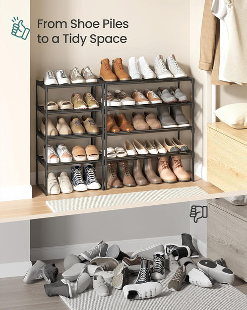 4-Tier 5-10 11.8 16.7 28.2 Inches, ULSA004B01 SONGMICS Shoe Rack, Shoe Organizer, Metal Storage Shelf, Upright