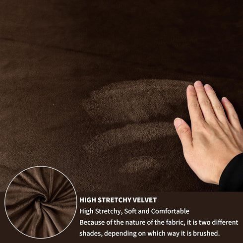 35-40" Stretch Velvet Square Ottoman Cover Brown Footstool Slipcover for Living Room Washable Removable(Size-XL Plus)