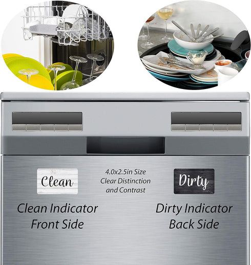 Black & White Wood Clean Dirty Magnet for Dishwasher, Reversible Sign Indicator for Rustic Farmhouse Kitchen Decor