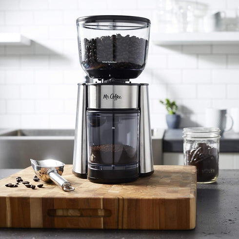 18 Mr. Coffee Automatic Burr Mill Coffee Grinder with Custom Grinders Silver