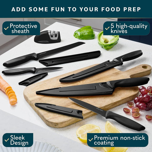 Home Hero 11 Pcs Kitchen Knife Set with Sharpener - High Carbon Stainless Steel Knife Block Set with Ergonomic Handles (Black) by Home Hero