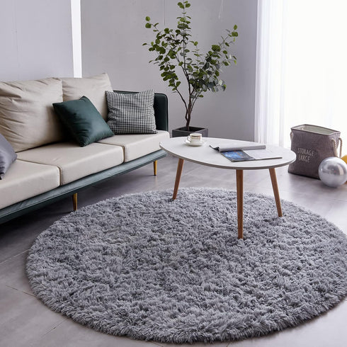 FJZFING 6x6 Grey Round Rug Ultra-Soft Plush Modern Circle Area Rug for Kid's Bedroom, Fluffy Shag Circular Rug