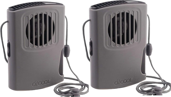 O2COOL Deluxe Multi-Pack Misting Neck Travel Fan, Battery Powered, 2pk (Gray)