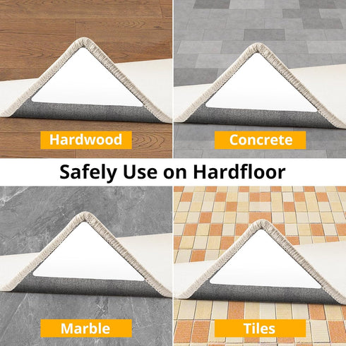 12 PCS Rug Tape - Double Sided Adhesive Gripper for Hardwood Floors, Reusable Anti-Slip Rug Grips