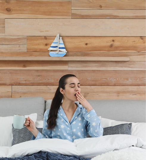 Sailboat 4.75 Inches Puzzled COTA Global Light Blue Stripes Extra Small Decor Handmade Wooden Boat Decor, Cute Beach
