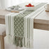 14 90 Inches, Boho Dining Table Runner with Tassels x Olive Green & Cream | Woven Washable Dresser Scarf for Bedroom |