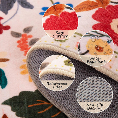 5x7 RELEANY Floral Area Rug Machine Washable Soft Print Boho Carpet Non Slip Doormat Low Pile Flower Area Rugs