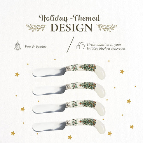 Spode Christmas Tree Cheese Spreaders, Set of 4, 4.75" Stainless Steel Butter Knife