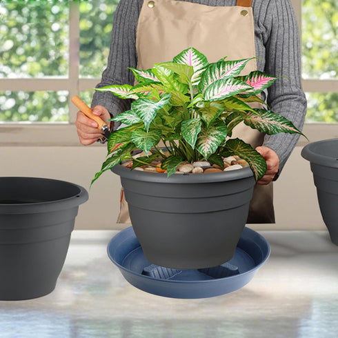 Feyvdzv 4 Pack 8 inch, 10 12 14 17 inch, Plant Saucer Plant Stand Plastic Plant Saucers for Indoors Outdoor, Heavy Duty