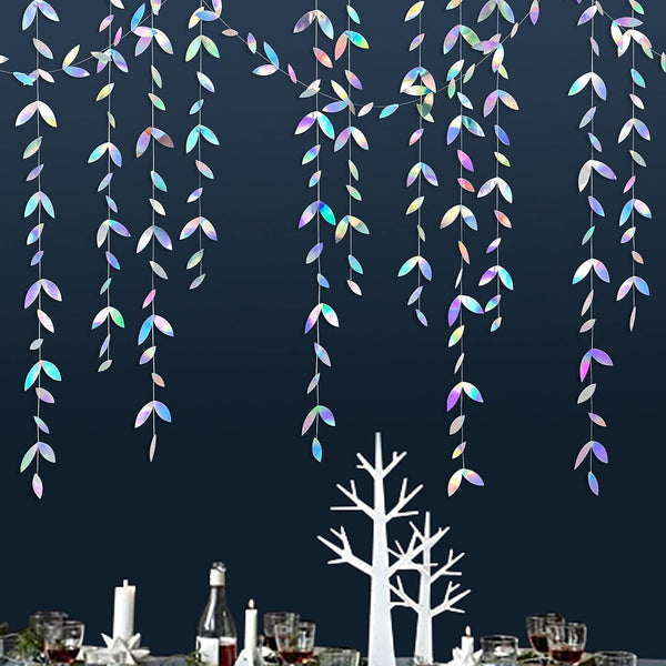 52Ft Iridescent Leaf Garland Holographic Paper Colorful Hanging Leaves Streamer Banner for Party Decoration Supplies
