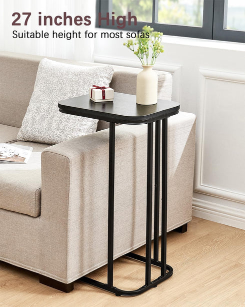 27 Inches KJGKK C Shaped End Table, High Small Side Table for Sofa and Bed, Couch Table That Slides Under, Tall Tv Tray