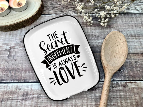 Ceramic Spoon Rest, The Secret Ingredient is Always Love, Functional Kitchenware for Countertop or Stove Top
