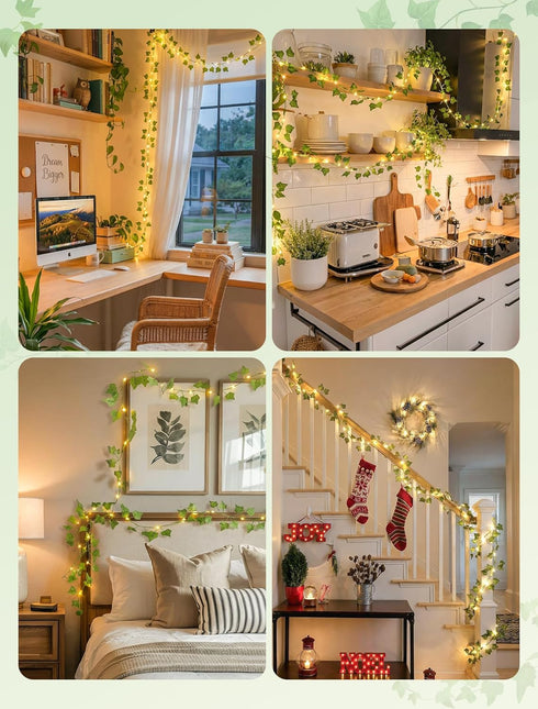 Lights,13ft Remote,40 Vines with Fairy Ivy Garland String lights with LED Fake Leaf lights USB/Battery Operate