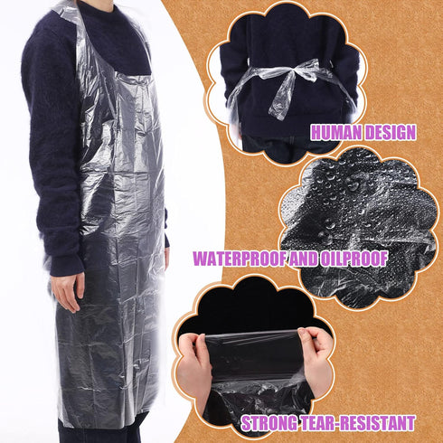 Tarpop 200 Pack Plastic Disposable Aprons, 44 x 30 Inch Large Clear Aprons for Cooking, Painting, DIY Crafts