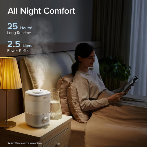 LEVOIT Top Fill Humidifiers for Bedroom, 2.5L Tank, Quiet Cool Mist Air Humidifier for Home, Auto Shut-off