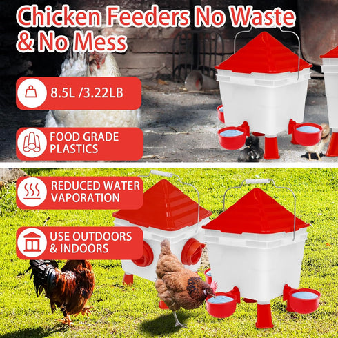 Set, 13 lb 2 Chicken Feeder and Waterer No Waste Automatic Chicken Feeder Bucket & Gallon Gravity Chicken Waterer