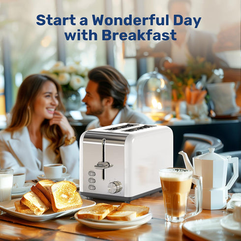 YSSOA Stainless Steel 2 Slice Toaster, Extra Wide Slot with 6 Shade Settings and Bagel/Defrost/Cancel Functions, White