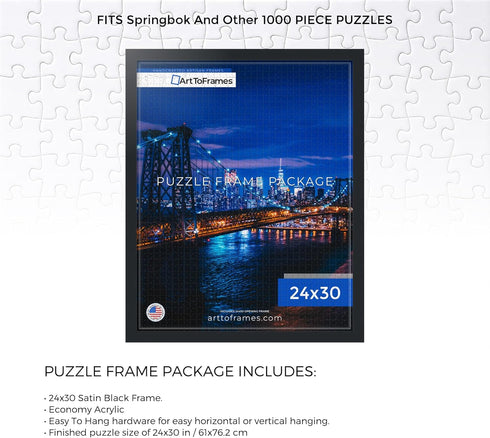 24x30 INCH/61x76.2 CM 1000 1.25 Inch (PuzzleFRBW26079-24x30) ArtToFrames Black Frame for Piece Puzzles.This Custom MDF