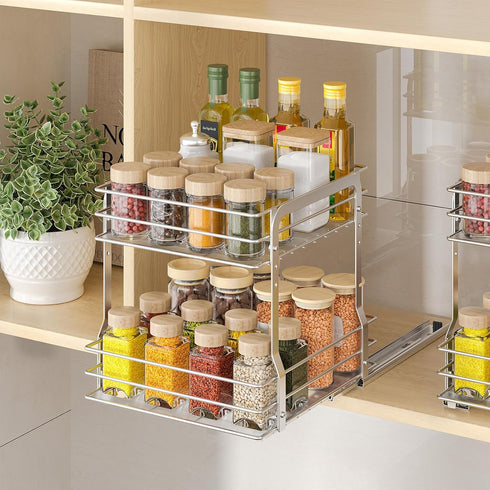 2 9.65"W 10.7"D 10.24" PanPanPal Pull Out Spice Rack Organizer for Inside Cabinet, Tier Metal Spice Organization