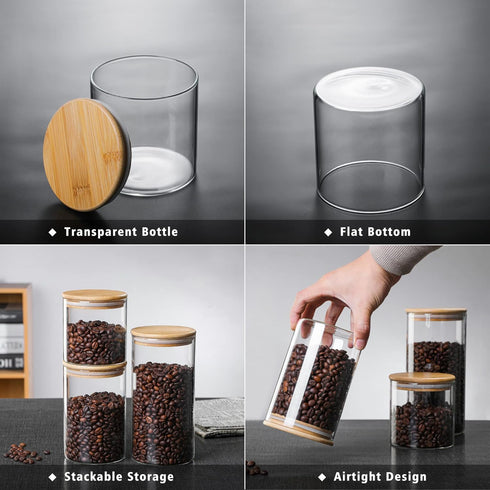 MOLFUJ 960 ML / 32 FL Oz Glass Storage Container - Stackable Clear Decorative Organizer Bottle with Wood Lid