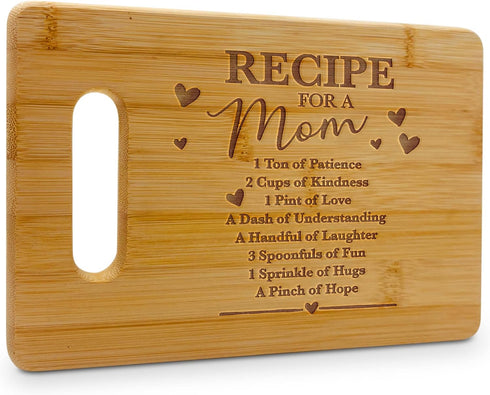 "Recipe For A Mom" Bamboo Engraved Personalized Cutting Board (9"x6") - Unique Birthday Gifts for Mom from Daughters