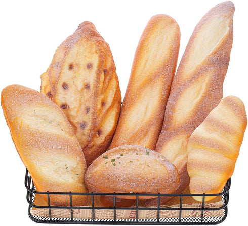 6pcs Set Woration Fake Bread Decoration Realistic Loaves Artificial French Loaf Dessert Faux Food for Home Kitchen