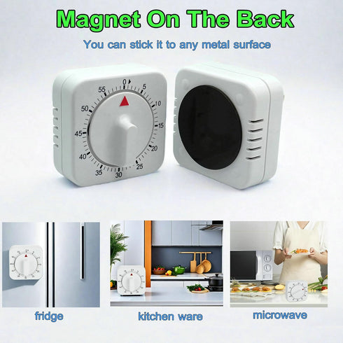 Square 60 Minute Mechanical Kitchen Timer - Visual Kitchen Cooking Timer Clock with Loud Alarm - No Batteries Required-Manual Countdown Timer for Classroom, Home, Study and Cooking (White) by NUOSWEK