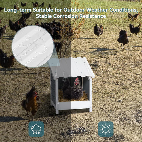 1 PETSFIT Hole Chicken Nesting Box-All Weather PVC Roof, Natural Wood Design with Privacy Back Panel for Hens-Wall
