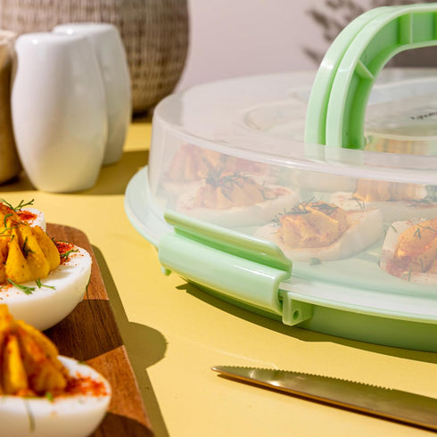 Crafted Containers 22-Count Deviled Egg Carrier with Lid & Handles, Portable Tray, Dishwasher-Safe Green