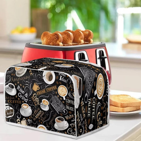 Mumeson Coffee Print Toaster Covers, Kitchen Accessories Decor for 4 Slice Toaster, Dust Proof Fingerprint Covers