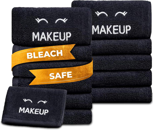 White Classic Bleach Safe Black Makeup Washcloths for Face Cleansing, 12 Pack