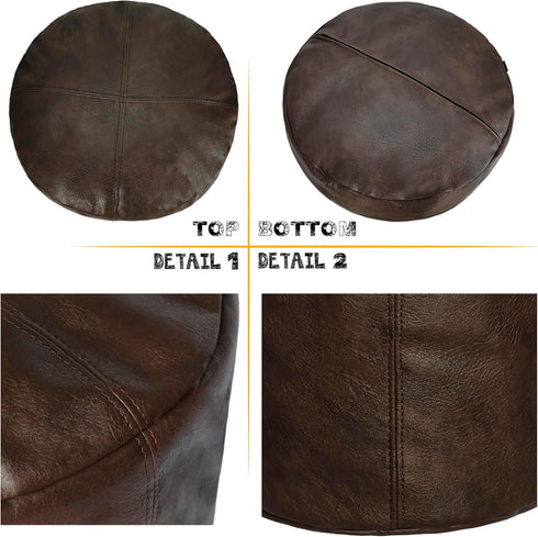 16.5Dx12H, Thgonwid Unstuffed Faux Leather Pouf Cover, Handmade Footstool Ottoman Storage Solution, Floor Footrest