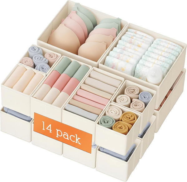 Criusia Drawer Organizer Clothes, 14 Pack Dresser Organizer for Baby Clothes, Underwear,