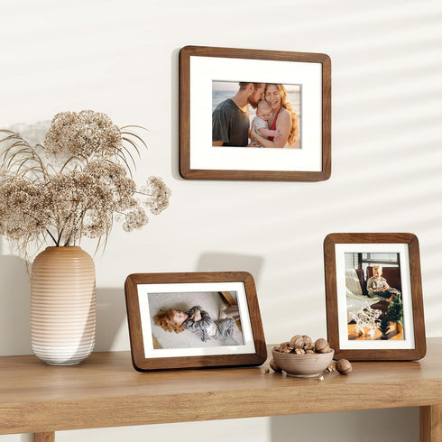 Dreamland 8x10 5x7, 8 10 Picture Frame with Mat for USA-Sourced Natural Walnut Wood Photo Frames with Resistant