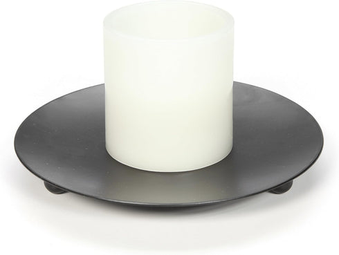 Hosley Set of 6 Black Iron Pillar Plates, 7 Inch Diameter for Weddings, Candle Gardens, Spa, Aromatherapy
