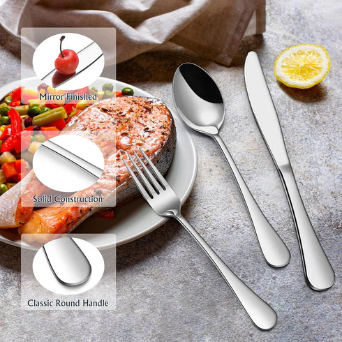 E-far 24 Pieces Forks Spoons and Knives Set for 8, Stainless Steel Silverware Set, Food Grade Cutlery for Home Kitchen,