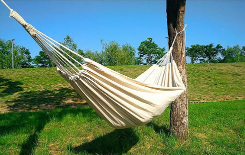 White Hammock Swing Bed, Single Person Cotton Fabric Canvas Travel Hammocks, 500lbs Ultralight Camping Hammock,