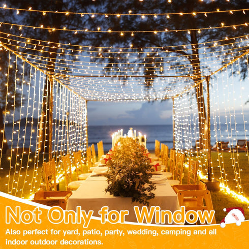 300 9.8 FTx9.8 8 Ollny Christmas Curtain Lights LED FT, Outdoor Waterproof Curtain String Lights with Remote Timer