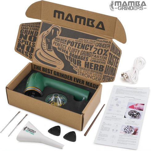 Mamba Original V2 1g Green Electric Portable Herb Grinder, USB Powered Kitchen Mill for Grinding