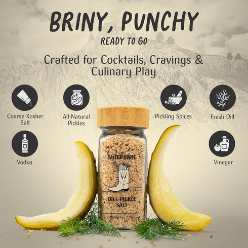 4oz The Salted Roots - Dill Pickle Salt - Vodka-Infused with Fresh Dill, Vinegar & Pickling Spices - Tangy Gourmet