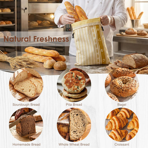 Holaraon 1 Reusable Beeswax Bread Bags for Homemade, Natural Linen Sourdough Bread Storage Bag with Buckle, Large