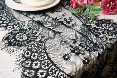 Letjolt Black Lace Table Runner - 14 x 120 Inches Embroidered Doilies for Vintage Boho Wedding & Party Supplies