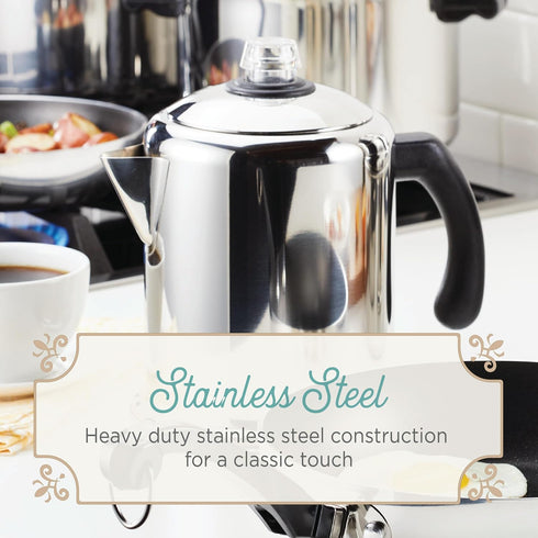 Farberware Classic Yosemite Stainless Steel Coffee Percolator, 8 Cup, Silver