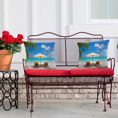 Swono Set 2 18 18 Inch of Decorative Throw Pillow Covers Turquoise Sea, Tropical Ocean Beach Chair Palms Farmhouse