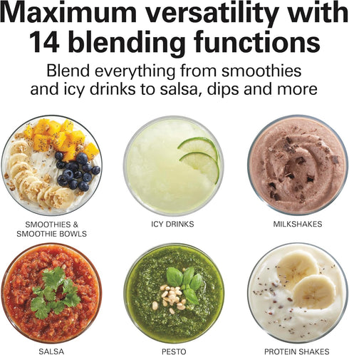 Hamilton Beach Wave Crusher Blender for Shakes and Smoothies, 40 Oz Glass Jar, 700 Watts, Black & Stainless Steel