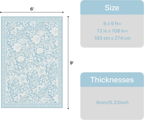 6x9, Bavni Vintage Floral Rugs Washable Area Rug with Non Slip Backing, Low Pile for Living Room,Nursery,Bedroom & Home